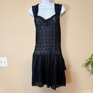 Vintage 70s Black Lace and Chiffon Lingerie Dress Beth Michaels Large XL